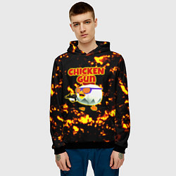 Толстовка-худи мужская Chicken Gun на фоне огня, цвет: 3D-черный — фото 2