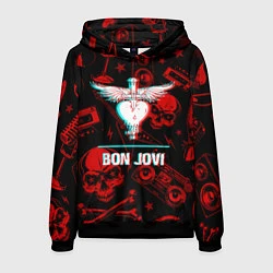 Толстовка-худи мужская Bon Jovi rock glitch, цвет: 3D-черный