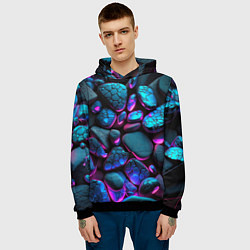 Толстовка-худи мужская Неоновые камни, цвет: 3D-черный — фото 2