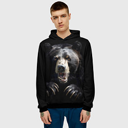 Толстовка-худи мужская Бурый атакующий медведь, цвет: 3D-черный — фото 2