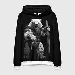 Толстовка-худи мужская Белый медведь воин, цвет: 3D-белый