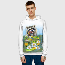 Толстовка-худи мужская Енот и кувшинки, цвет: 3D-белый — фото 2