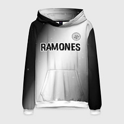 Толстовка-худи мужская Ramones glitch на светлом фоне: символ сверху, цвет: 3D-белый