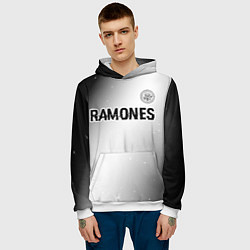 Толстовка-худи мужская Ramones glitch на светлом фоне: символ сверху, цвет: 3D-белый — фото 2