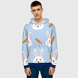 Толстовка-худи мужская Зайчики и морковки, цвет: 3D-синий — фото 2
