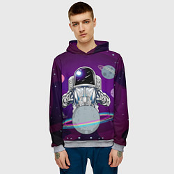 Толстовка-худи мужская Космонавт с планетами и звездами, цвет: 3D-меланж — фото 2