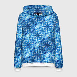 Толстовка-худи мужская Светящиеся голубые цветочки, цвет: 3D-белый