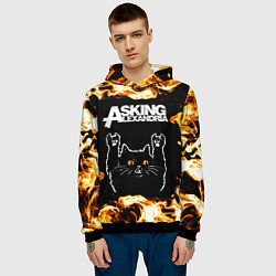 Толстовка-худи мужская Asking Alexandria рок кот и огонь, цвет: 3D-черный — фото 2