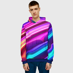 Толстовка-худи мужская Неоновые объемные полосы, цвет: 3D-синий — фото 2