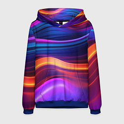 Толстовка-худи мужская Волнистые неоновые линии, цвет: 3D-синий