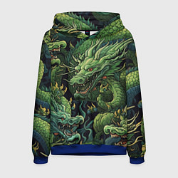Толстовка-худи мужская Зеленые драконы: арт нейросети, цвет: 3D-синий