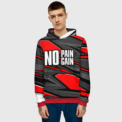 Толстовка-худи мужская No pain no gain - красный, цвет: 3D-красный — фото 2