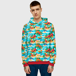 Толстовка-худи мужская Гавайский стиль море и цветы, цвет: 3D-красный — фото 2
