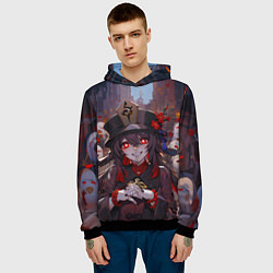 Толстовка-худи мужская Ху тао с призраками - Геншин, цвет: 3D-черный — фото 2