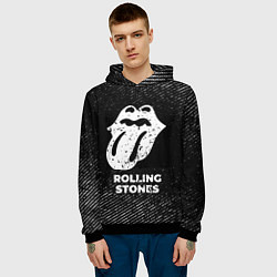Толстовка-худи мужская Rolling Stones с потертостями на темном фоне, цвет: 3D-черный — фото 2