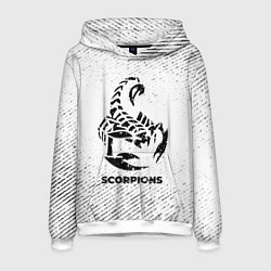 Толстовка-худи мужская Scorpions с потертостями на светлом фоне, цвет: 3D-белый