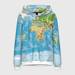 Толстовка-худи мужская Атлас мира, цвет: 3D-белый