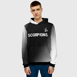 Толстовка-худи мужская Scorpions glitch на темном фоне: символ сверху, цвет: 3D-черный — фото 2