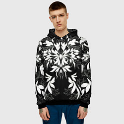 Толстовка-худи мужская Цветы орнамент чб, цвет: 3D-черный — фото 2