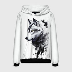 Толстовка-худи мужская Белый волк - краски, цвет: 3D-черный