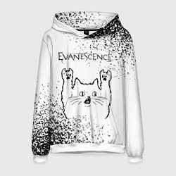 Толстовка-худи мужская Evanescence рок кот на светлом фоне, цвет: 3D-белый