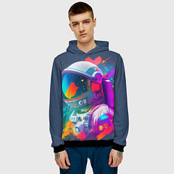 Толстовка-худи мужская Космонавт - акварельные мазки, цвет: 3D-черный — фото 2