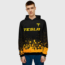Толстовка-худи мужская Tesla - gold gradient: символ сверху, цвет: 3D-черный — фото 2