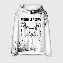 Толстовка-худи мужская System of a Down рок кот на светлом фоне, цвет: 3D-белый
