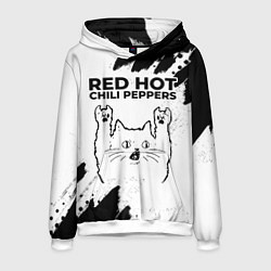Толстовка-худи мужская Red Hot Chili Peppers рок кот на светлом фоне, цвет: 3D-белый