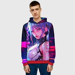Толстовка-худи мужская Кибер-девушка неон аниме, цвет: 3D-красный — фото 2