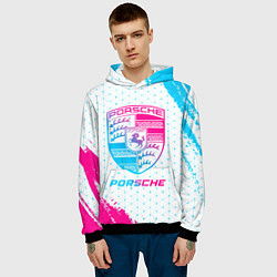 Толстовка-худи мужская Porsche neon gradient style, цвет: 3D-черный — фото 2