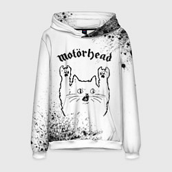 Толстовка-худи мужская Motorhead рок кот на светлом фоне, цвет: 3D-белый