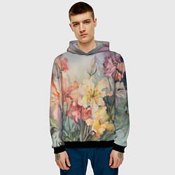 Толстовка-худи мужская Акварельные лилии, цвет: 3D-черный — фото 2