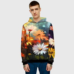Толстовка-худи мужская Маслянные ромашки, цвет: 3D-черный — фото 2