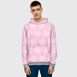 Толстовка-худи мужская Розовое кружево сердечки, цвет: 3D-меланж — фото 2