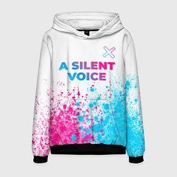 Толстовка-худи мужская A Silent Voice neon gradient style: символ сверху, цвет: 3D-черный