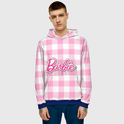 Толстовка-худи мужская Барби лого розовая клетка, цвет: 3D-синий — фото 2