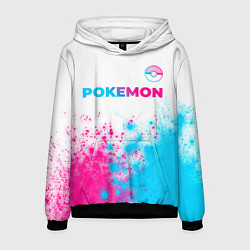 Толстовка-худи мужская Pokemon neon gradient style: символ сверху, цвет: 3D-черный