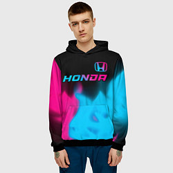 Толстовка-худи мужская Honda - neon gradient: символ сверху, цвет: 3D-черный — фото 2