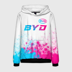 Толстовка-худи мужская BYD neon gradient style: символ сверху, цвет: 3D-черный