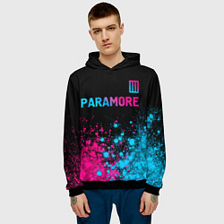 Толстовка-худи мужская Paramore - neon gradient: символ сверху, цвет: 3D-черный — фото 2