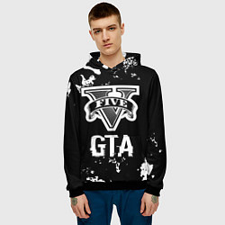 Толстовка-худи мужская GTA glitch на темном фоне, цвет: 3D-черный — фото 2