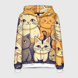 Толстовка-худи мужская Кошачий принт от нейросети, цвет: 3D-белый