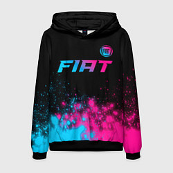 Толстовка-худи мужская Fiat - neon gradient: символ сверху, цвет: 3D-черный