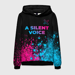 Толстовка-худи мужская A Silent Voice - neon gradient: символ сверху, цвет: 3D-черный