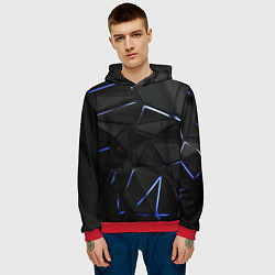 Толстовка-худи мужская Black texture neon line, цвет: 3D-красный — фото 2