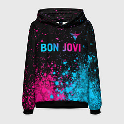 Толстовка-худи мужская Bon Jovi - neon gradient: символ сверху, цвет: 3D-черный
