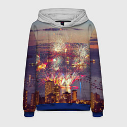 Толстовка-худи мужская Салют в ночном небе, цвет: 3D-синий