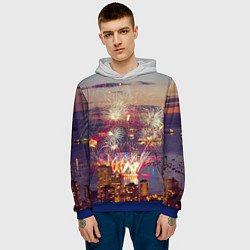 Толстовка-худи мужская Салют в ночном небе, цвет: 3D-синий — фото 2