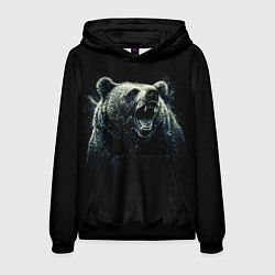 Толстовка-худи мужская Медведь разъярённый, цвет: 3D-черный